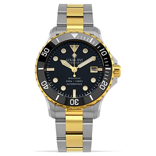 LOUIS XVI Herren-Armbanduhr Mirabeau Taucheruhr Stahlband Silber Bicolor Gold Schwarz Super-LumiNova Analog Automatik Edelstahl 1405
