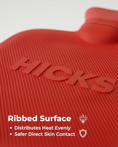 Image of Hicks Premium Hot Water Bottle for Pain Relief | Ribbed Surface for Even Heat Distribution | Leak-Proof Hot Water Bag for Period Cramps, Back, Neck & Muscle Pain