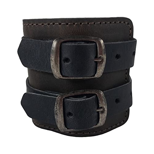 Image of Hide & Drink, Stylish Wrist Wallet Cuff, Wristband with Secret Pouch, Cash Holder, Money Organizer, Full Grain Leather, Handmade, Bourbon Brown /Charcoal Black