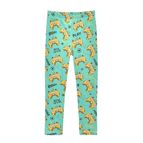 CaTaKu Girls Leggings Cartoon Tiger Gamepads Leggings for Girls Kids Athletic Workout Yoga Pants Size 4-10T
