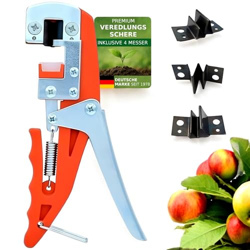 GARTENPAUL Premium Veredlungsschere mit 4 Messer, Omega V W Okulation, Veredlungsmesser...
