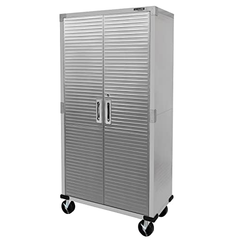 Seville Classics Ultrahd Solid Steel Rolling Lockable Metal Storage Cabinet Locker Organizer W/Adjustable Shelves For Garage, Warehouse, Office, Classroom, 36" W X 18" D X 72" H, Granite Gray #TOP5