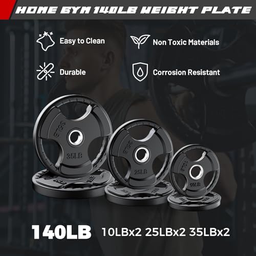 Image of RitFit Squat Rack Power Cage Home Gym Package, Includes 1000LBS Power Rack with LAT Pull Down, Weight Bench, Rubber /Bumper Plates Set with Olympic Barbell (Package 1.2K (Rubber Plate 140LBS))-Blue