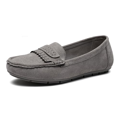 Image of Women's 7.5 Grey Fabric Loafers Slip On Work Shoes Comfort Walking Shoes