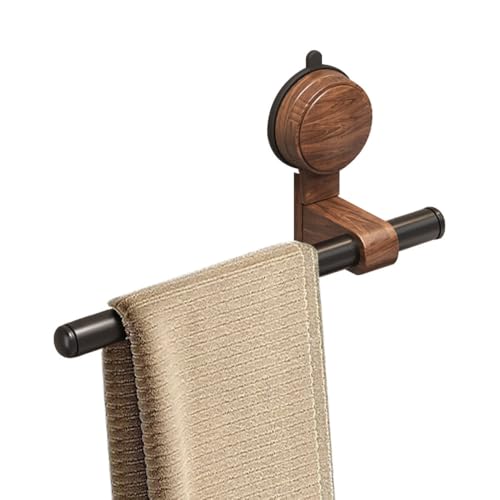 Toallero con Ventosa, Barra de Madera de Lignum para Pared, toallero de Madera con Barra móvil, sin taladros, Ganchos de Pared para baño y Cocina