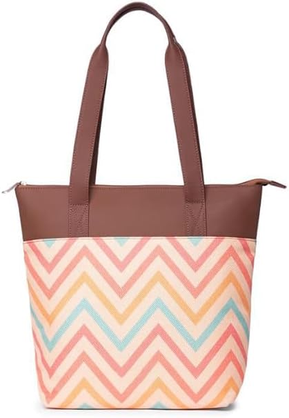 Women’s Printed Jute & Vegan Leather Tote Bag – Handcrafted Shoulder Handbag, Spacious Everyday Work Bag for Office, Travel & Daily Use