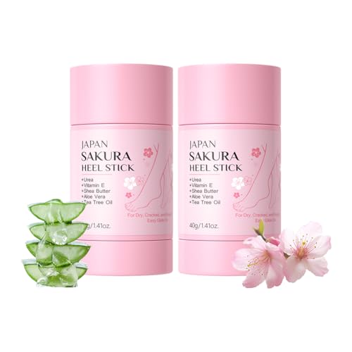 Wenrny 2 Pcs Sakura Foot Care Creams for Dry and Cracked Feet Sakura Scent Cracked Heel Repair Sticks with Shea Butter Vitamin E and Aloe Vera Deeply Moisturizing Softening and Smoothing Feet 1.4 Oz