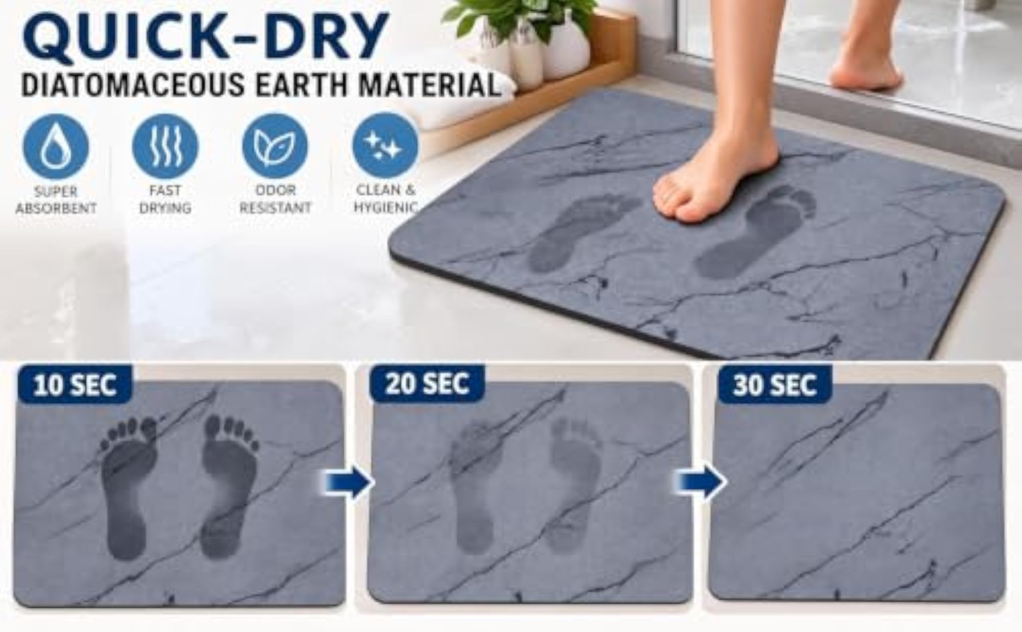 Diatomaceous Earth Stone Bath Mat, Super Absorbent