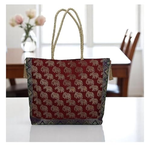 Image of Hand Purse | Traditional Hand Purse | Silk Wallet Hand Bag | Shagun HandPurse | Gifts HandBag | Golden Handle Tote Handbag | Brocade Shoulder Bag | 16 INCH