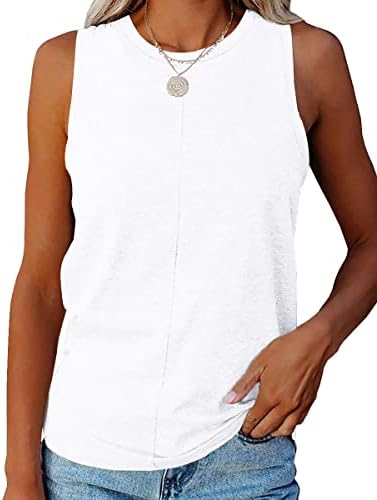 ZIWOCH Womens Tank Tops Crew Neck Sleeveless Tshirts Solid Color Casual Loose Fit Tee Shirts 0-White Large
