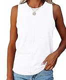 ZIWOCH Womens Tank Tops Crew Neck Sleeveless Tshirts Solid Color Casual Loose Fit Tee Shirts 0-White Small