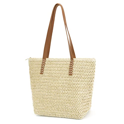 Bolso de playa de paja grande para mujer con cierre miniatura 1