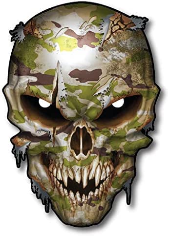Image of Camouflage Skull Decal Sticker for car Truck or Any Clean Smooth Surface to Show Support for Army Navy Marines Military Soldier Thin Green Line Peel and Stick Graphic Safe for Vehicle Paint