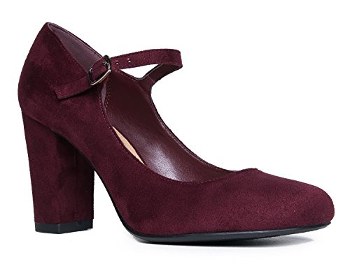 Consejos y reviews para comprar Zapatos tacón nuevos listamos los 10 mejores. 37 J. Adams Skippy Tacones para mujer - Zapatos de tacón alto grueso con punta redonda Mary Jane, Ante vegano Vino, 9 US