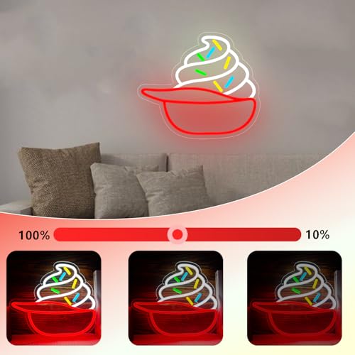 Image of Ice Cream Neon Sign ice cream neon light ice cream signs for wall decor Business Store Cafe Drink Shop calssroom Restaurant Decor Adjust Brightness