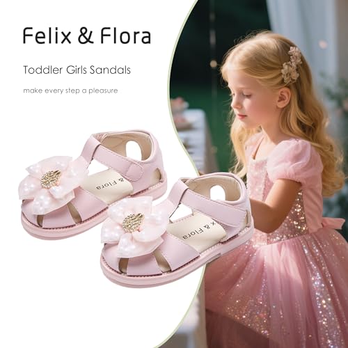 Image of Felix & Flora Toddler Girls Sandals Soft Rubber Princess Flat Shoes Flower Girl Shoes