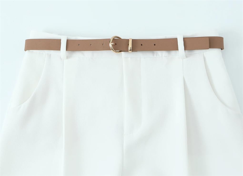 Women's Belted High Waist Suit Office Pants