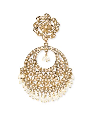 Image of Rubans Chandbali Earrings Kundan Pearl Beads Traditional Wedding Jewellery for Women & Girls