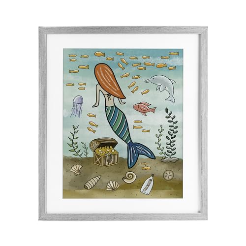 Affiche sirène Mermaid Treasure Stupell Industries cadre blanc 40,6x33 cm