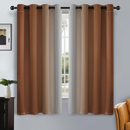 Image of SimpleHome Ombre Burnt Orange to Grey White Curtains for Living Room 52x63L | Room Darkening Curtains for Bedroom,Gradient Light Blocking Curtain,Thermal Insulated Grommet Window Drapes,2 Panels,63 Inch