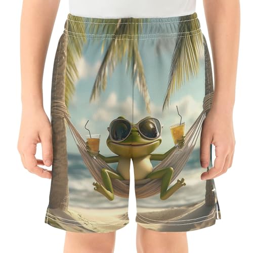DOMIKING Beach Frog Palm Tree Kids Shorts Pull-on Boys Shorts with Elastic Waist Casual Athletic Pants for Summer Playwear2