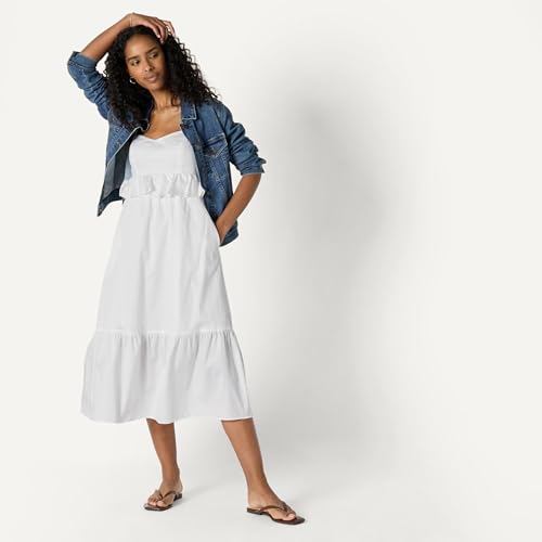 Image of Amazon Essentials Women's Fit and Flare Empire Waist Sweetheart Neck Cotton Sateen Tiered Maxi Dress