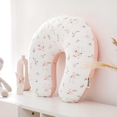 Image of GRSSDER Reversible Nursing Pillow Cover, Ultra Soft Stretchy Minky Removable Nursing Covers Fitted for Breastfeeding Pillows Snug and Safe, Comfortable Slipcover for Girls, Stylish Pink Rose Flora