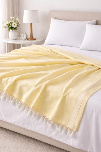 Image of Soft Dull Cotton Bhagalpuri Chadar for Summer | Lightweight and Breathable Chadar for Sleeping | Odhne Wali Chadar for All Season Use Blanket (Lemon)