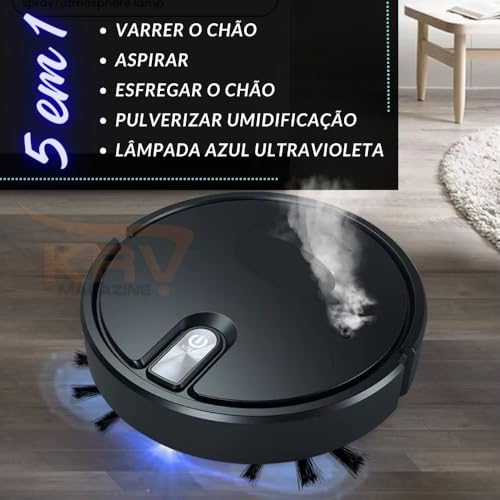 Aspirador De Pó Robo 5 em 1 Varre Aspira Passa Pano Com Umidificar De Ambiente e Luz De Led - Bateri