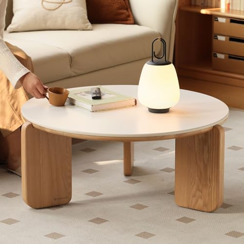 YESWOOD Couchtisch Rund 80 cm, Sinterstein Tischplatte 11 mm, Woh...