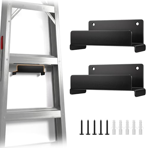 niffgaff Ladder Hooks for Garage Wall 2 Pack Heavy Duty Wall Mount Storage Hanger for Ladders Chairs & Patio Furniture Fits Step & Extension Ladders Garage Organization