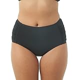 Jantzen Women's Side Shirred Comfort Core Bikini Bottoms - Full Coverage Bikini Bottom, Slimming Bathing Suit Bottoms - Tummy Control Swimsuit Bottom, Mid-Waist Swim Bottoms - Black, Size 10