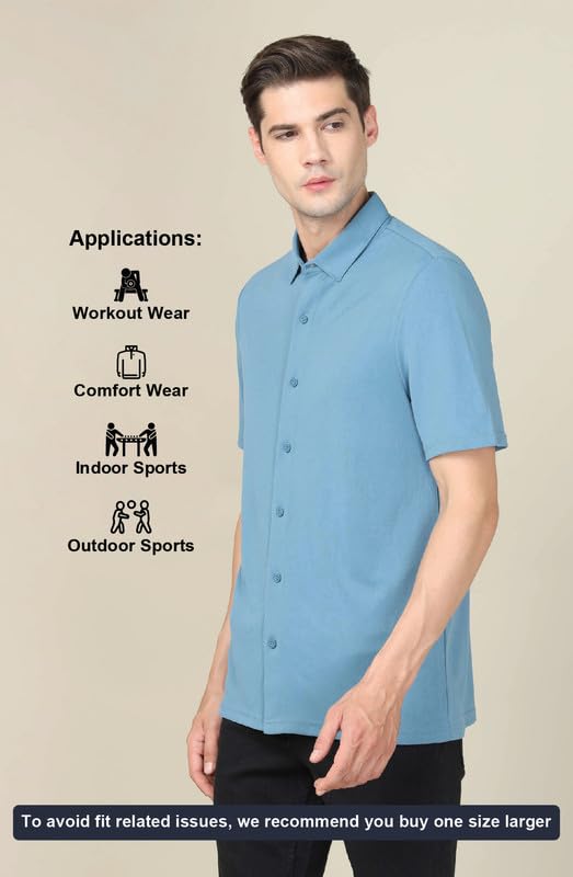 Image of TECHNOSPORT Men's Black Solid Regular Fit Spread Collar Casual Shirt with TECHNOCOOL+