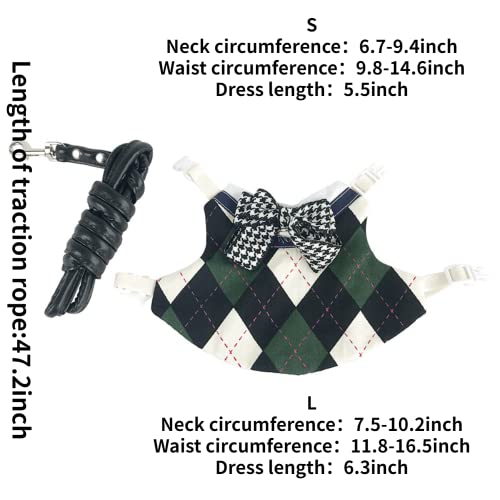 Image of Rabbit Harness and Leash for Walking Escape Proof - Cute Preppy Style Mesh Breathable Bunny Vest Harness Outdoor Training - Also Suit for Ferret Kittn Puppy Small Animals (Forest Green Bow tie,Large)