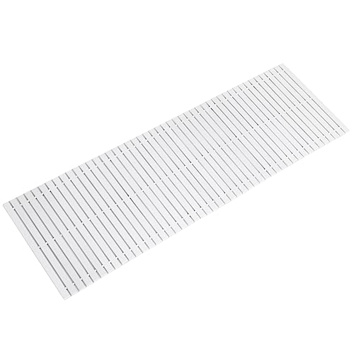 Fovlaurs Bath Mat Bathroom Runner Long Large Rugs Floor Wood Shower Bathtub Waterproof Non Slip Accessories 16x48 Inch Easy to Clean, White, 1 pc