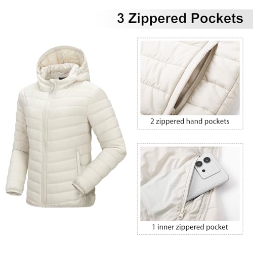 Image of Outdoor Ventures Women's Packable Lightweight Full-Zip Puffer Jacket with Hood Quilted Winter Coat