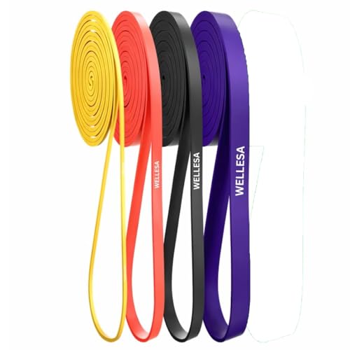 Image of Wellesa Resistance Bands, Pull Up Assist Exercise Band, Perfect for Mobility, Body Stretching, Home Workout, Fitness Training Loop Bands for Men & Women (Yellow, Black, Red and Purple (Pack of 4))