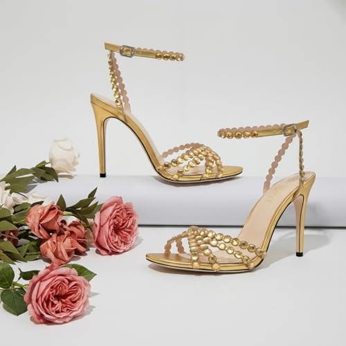 Image of HOCHFART Women's Rhinestone Stiletto High Heels Buckle Strappy Heeled Sandals Round Toe Sexy Dressy Pumps Shoes