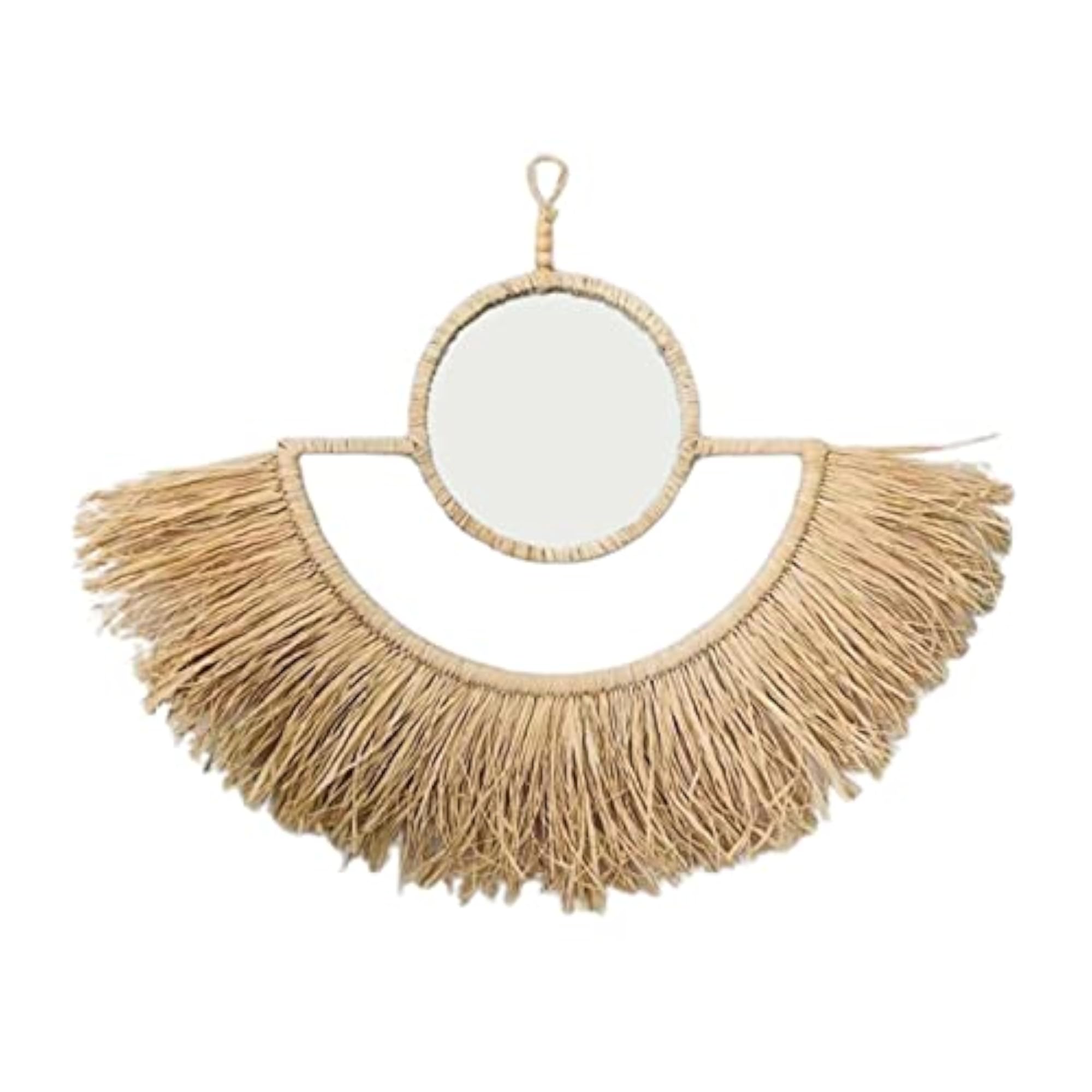 Handcrafted Straw Fan Wall Mount, Decorative Mirror Shape