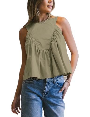 Lumister Cute Babydoll Tops for Womens Sleeveless Ruffle Strap T Shirts Peplum Tank Summer Tops