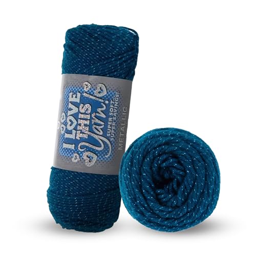 Image of Hobby Lobby Metallic I Love This Yarn, 766 Teal Sparkle | 4 Medium Weight, 252 Yards Per Skein, For Crocheting & Knitting