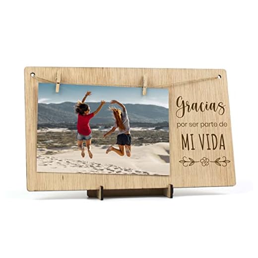 CONTRAXT Portafotos con pinzas madera. Ideas regalos especiales tarjeta agradecimiento Marco colgar fotos con pinzas 10x15 madera natural mejor amiga amigo invisible mujer hombre (Gracias ES)