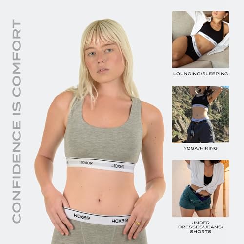 Image of Woxer Boss Bralette for Women - Wireless, Seamless, Comfortable Racerback - Soft Modal Workout & Sports Bra, Lounge, Yoga & Sleep Bralette, Everyday Wireless Bra, Heather Grey M