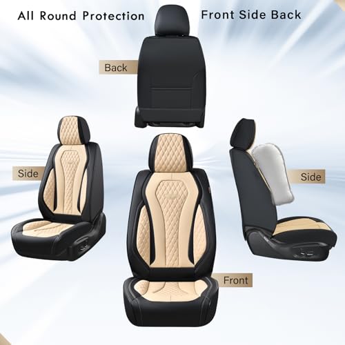 Image of Coverado Automotive Seat Covers Front Seats, Seat Covers 2 Pack, Beige Car Seat Cover, Waterproof Auto Seat Covers, Car Seat Cushion, Front Car Seat Covers Leather Car Seat Protector Fit for Most Cars