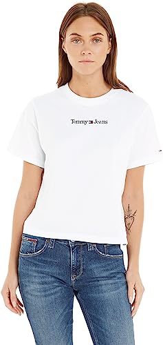 Tommy Jeans Women Short-Sleeve T-Shirt Serif Linear Tee Crew Neck, White (White), XL