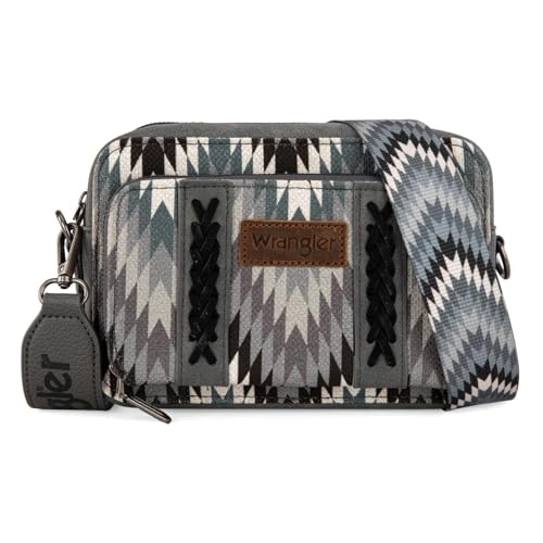 Image of Wrangler Aztec Crossbody Bag for Women Multi Pocket Shoulder Bag Boho Cross Body Wallet Purse