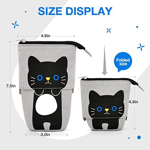 Image of Cat Cute Standing Pencil Case for Kids, Pop Up Pencil Box Makeup Pouch, Stand UP Cartoon Christmas Gift Kids Pen Holder Organizer Cosmetics Bag, Kawaii Stationary (Black Cat)