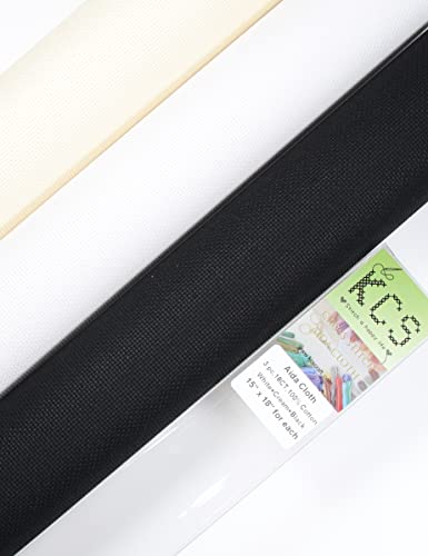 Image of KCS 3 pc of 15 inch x 18 inch Counted Cross Stitch Cotton Aida Cloth Needlework Rolled Fabric Box,18CT,White+Cream+Black