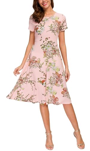 Image of Urban CoCo Women's Floral Print Short Sleeve Flared Midi Dress