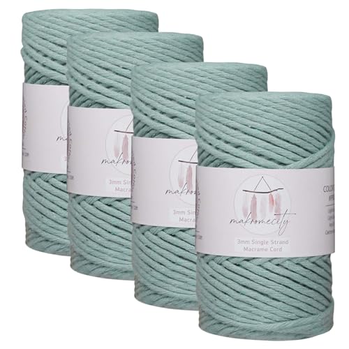 Makromecity 4 skeins 3mm macrame cord (crepe green) 300ft each